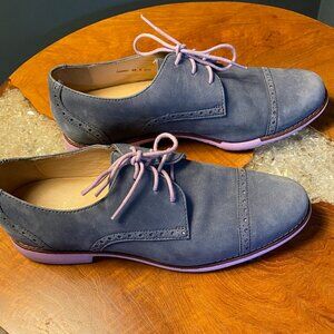 Cole Haan Grand.OS Blue Suede Cap Toe Oxfords – Unique Pink Soles!